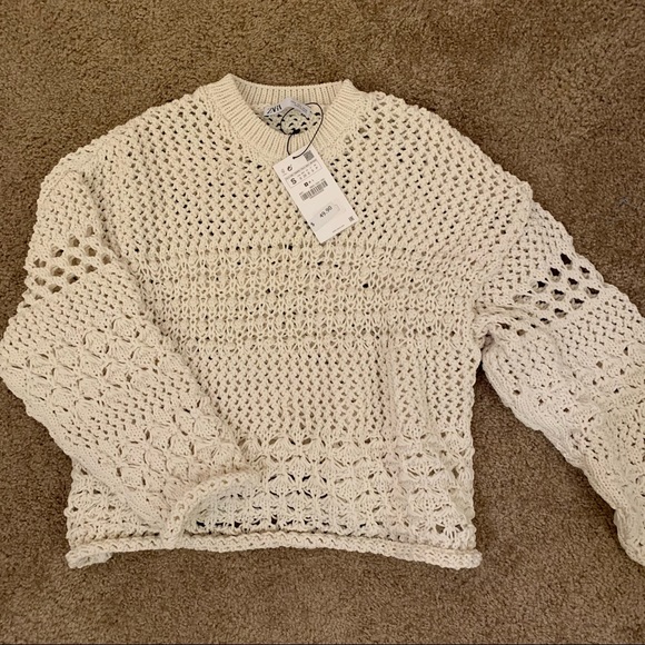 Zara NWT Textured Knit Sweater Cream Ecru White Chunky Small - Picture 3 of 11